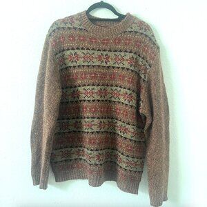 Vtg Quality Clothing Sz L Brown Wool Blend Sweater 90s Grandpa Cabincore Xmas